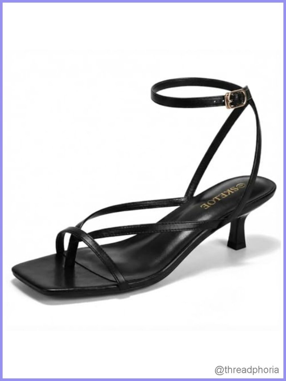 Strappy Kitten Heels Square Open Toe Ankle Strap Faux Leather
